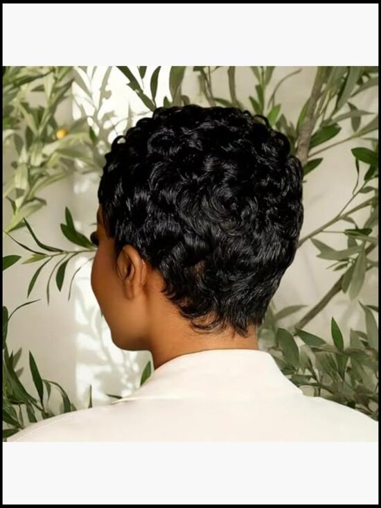 Short Curly Pixie Wig Human Hair Glueless Layered Cut With Bangs main image 4